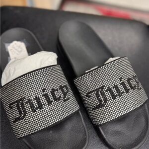 Juicy Couture Black Rhinestone Slides